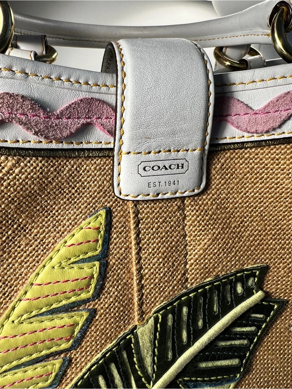 VINTAGE Coach RARE Y2K Leafy Ladybug Boxy Straw Tote Bag Limited Edition 4439 - Picture 10 of 17